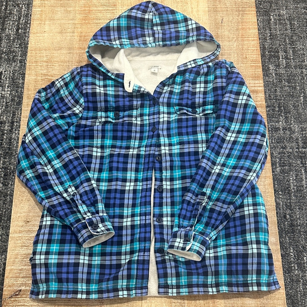 L.L. Bean Blue and Green Plaid Fleece